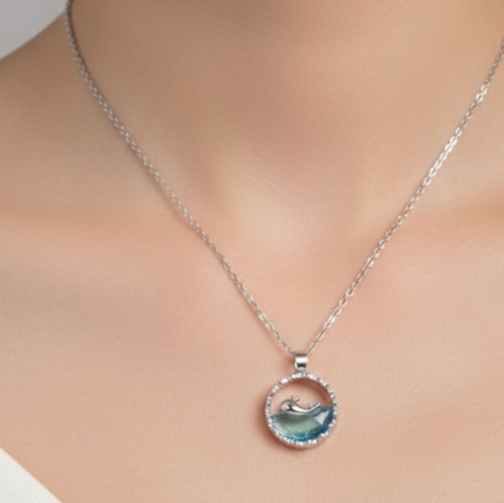 Elegant Silver Wave Pendant Necklace